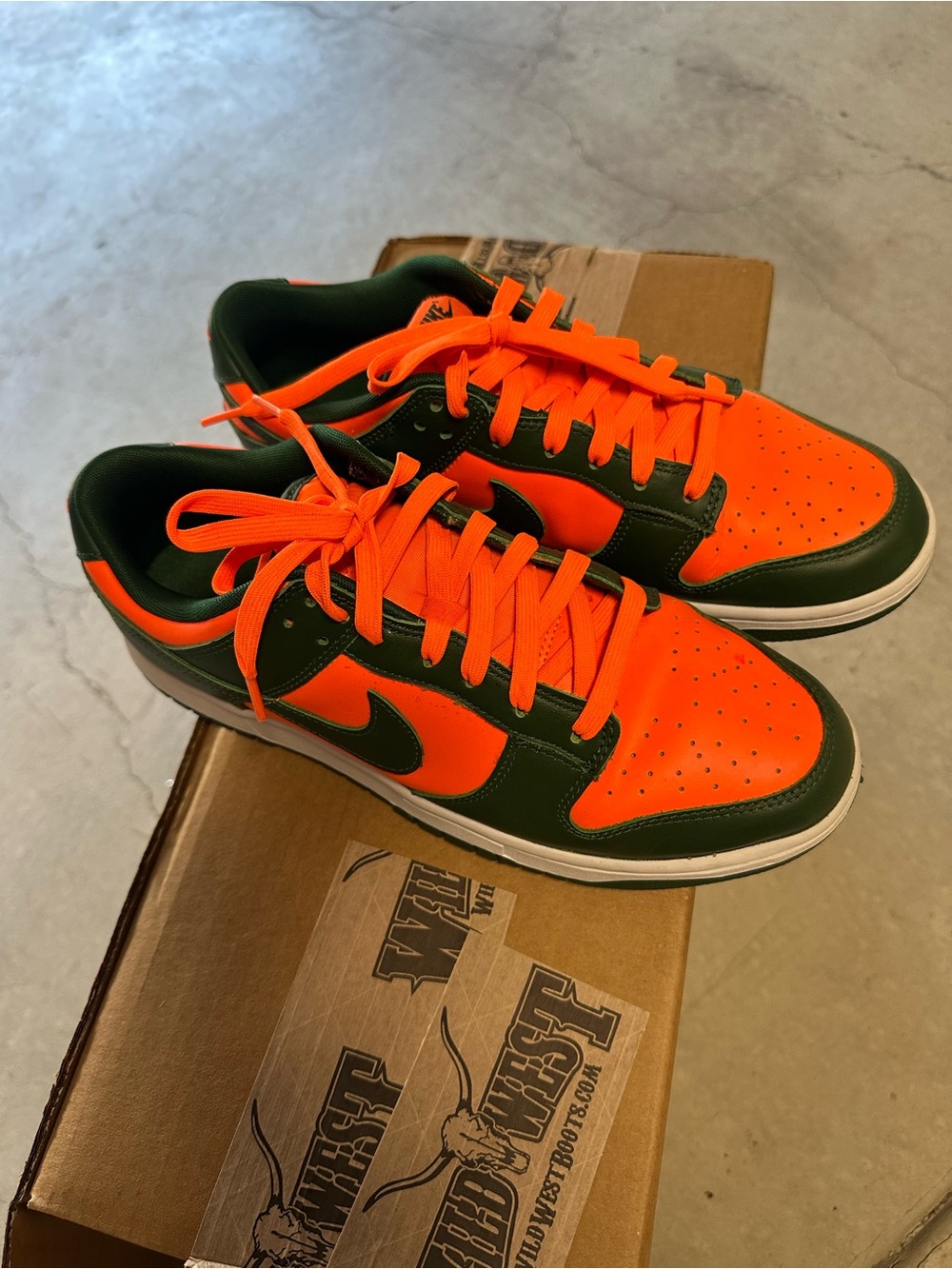 Men's Nike Dubk in Orange and Dark Green. Miami colorway.